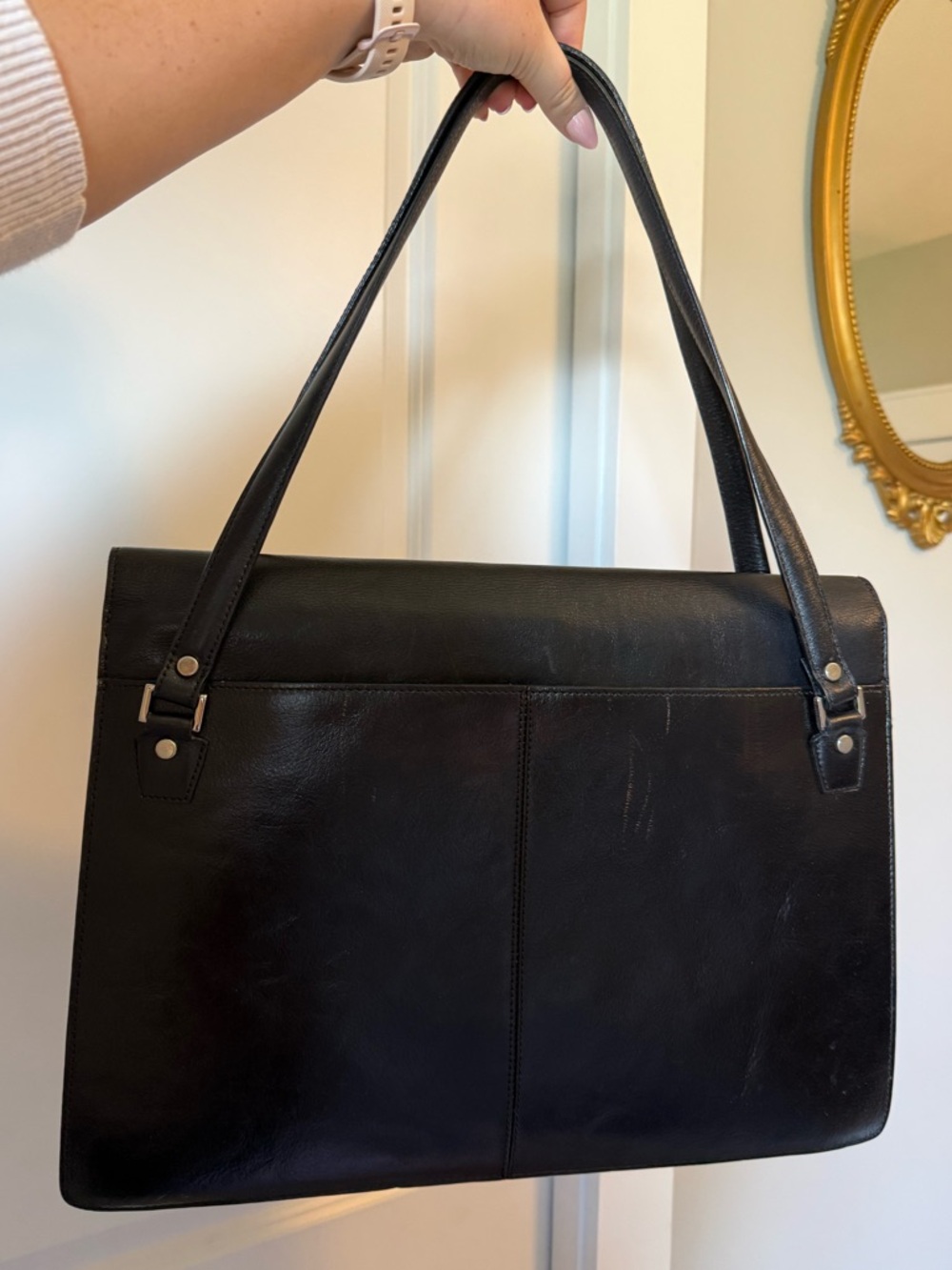 Wilson’s Leather Black Structured Shoulder Bag Briefcase Vintage Style - Picture 3 of 10
